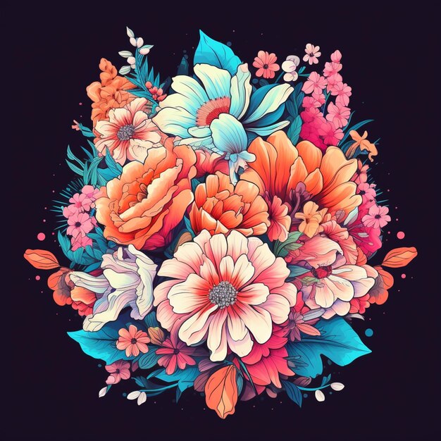 There is a bouquet of flowers on a black background generative ai