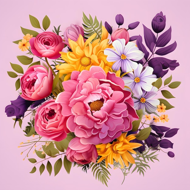 There is a bouquet of flowers on a pink background generative ai