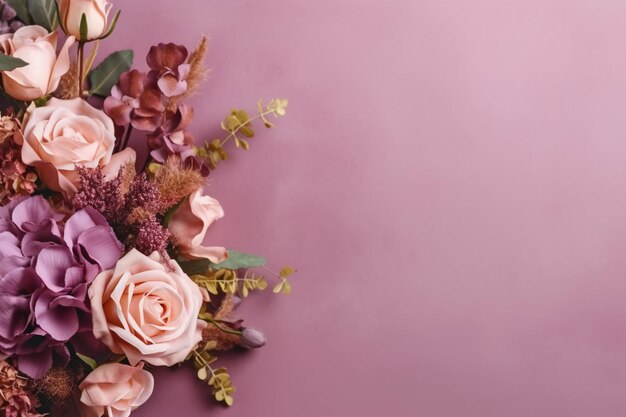 There is a bouquet of flowers on a pink background generative ai