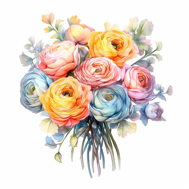 There is a bouquet of flowers that is painted in watercolor generative ai