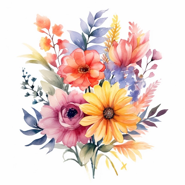 There is a bouquet of flowers that is painted in watercolor generative ai