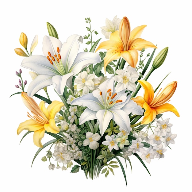 there is a bouquet of flowers that is on a white background generative ai