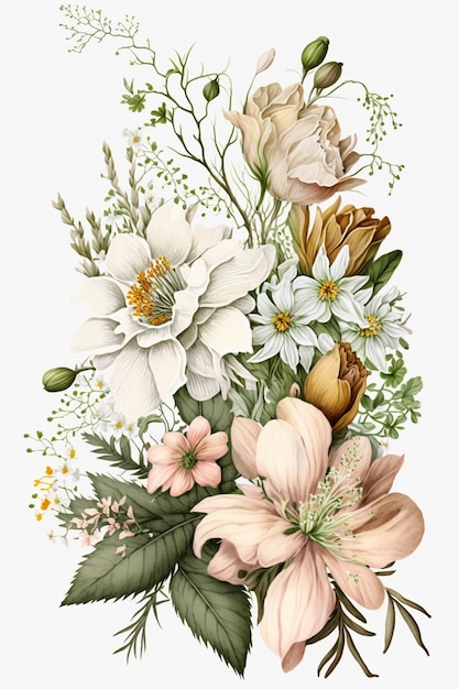 Photo there is a bouquet of flowers that is on a white background generative ai