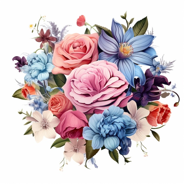 there is a bouquet of flowers that is on a white background generative ai