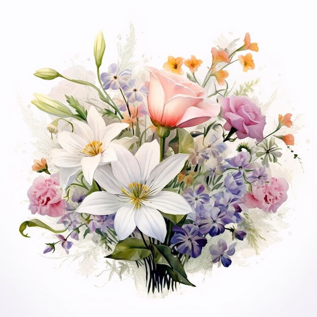 there is a bouquet of flowers that is on a white background generative ai