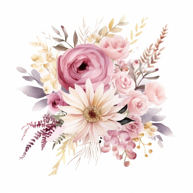 There is a bouquet of flowers on a white background generative ai