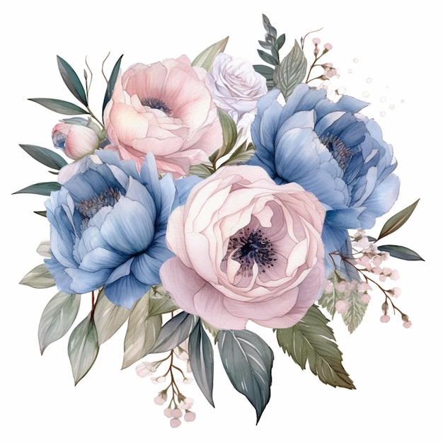 There is a bouquet of flowers with blue and pink flowers generative ai