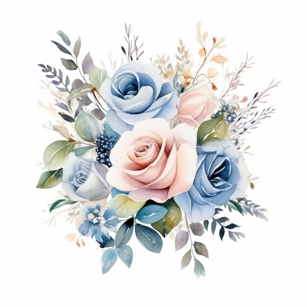 there is a bouquet of flowers with blue and pink roses generative ai
