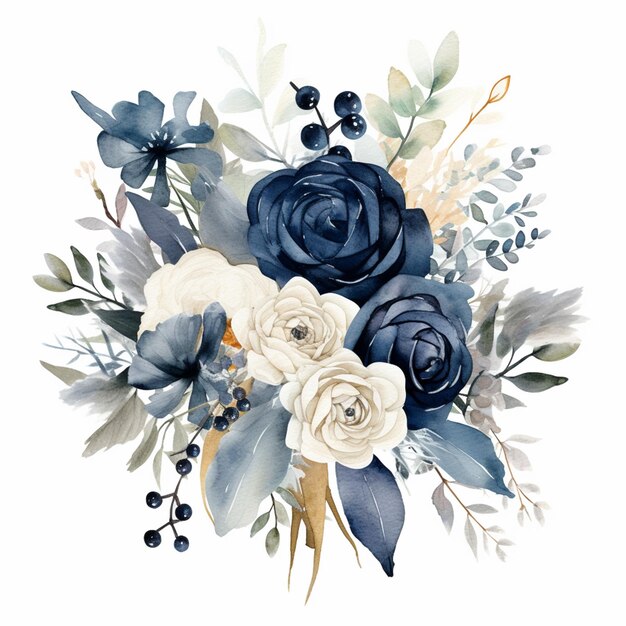 Photo there is a bouquet of flowers with blue and white flowers generative ai