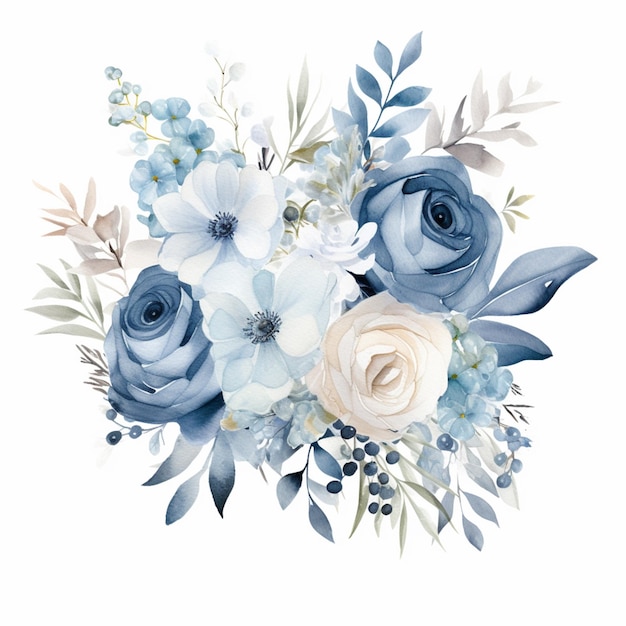 Photo there is a bouquet of flowers with blue and white flowers generative ai