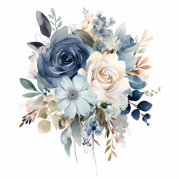 There is a bouquet of flowers with blue and white flowers generative ai