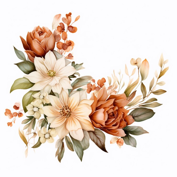 Photo there is a bouquet of flowers with leaves and berries on a white background generative ai