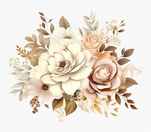 Photo there is a bouquet of flowers with leaves and flowers on a white background generative ai