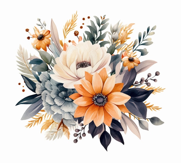 There is a bouquet of flowers with orange and white flowers generative ai