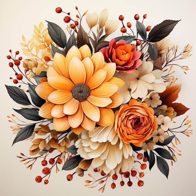 There is a bouquet of flowers with orange and white flowers generative ai