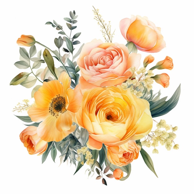 there is a bouquet of flowers with orange and yellow flowers generative ai