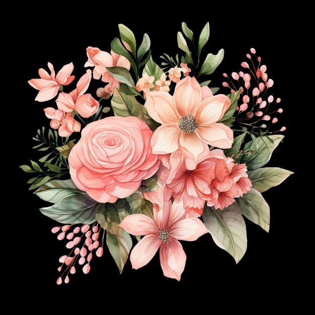 Photo there is a bouquet of flowers with pink and white flowers generative ai