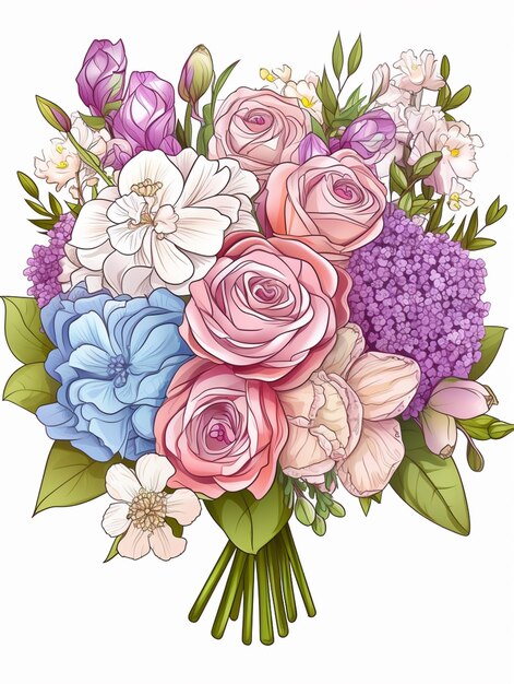 there is a bouquet of flowers with purple and blue flowers generative ai