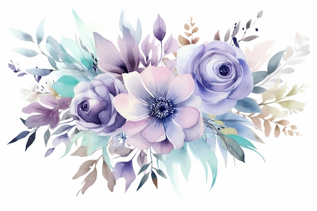 There is a bouquet of flowers with purple and blue flowers generative ai