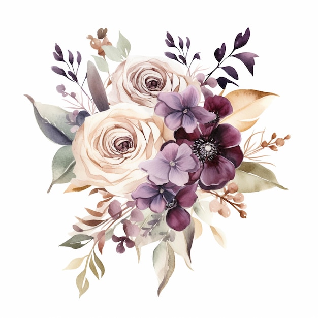 There is a bouquet of flowers with purple and white flowers generative ai