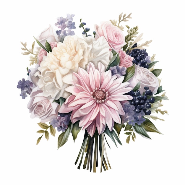 There is a bouquet of flowers with purple and white flowers generative ai