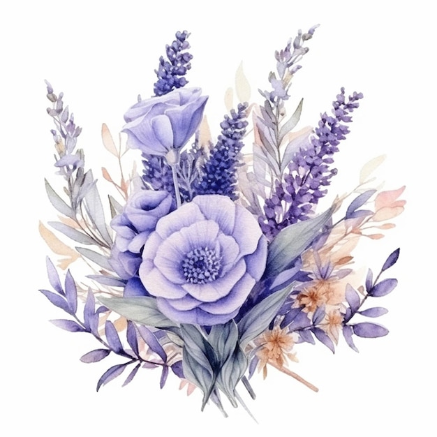 There is a bouquet of flowers with purple and yellow flowers generative ai
