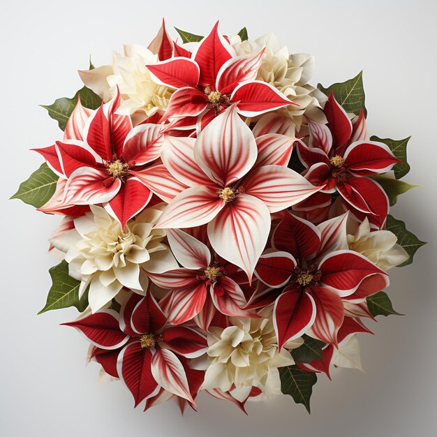 Photo there is a bouquet of flowers with red and white flowers generative ai