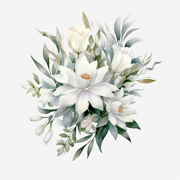 There is a bouquet of white flowers on a white background generative ai