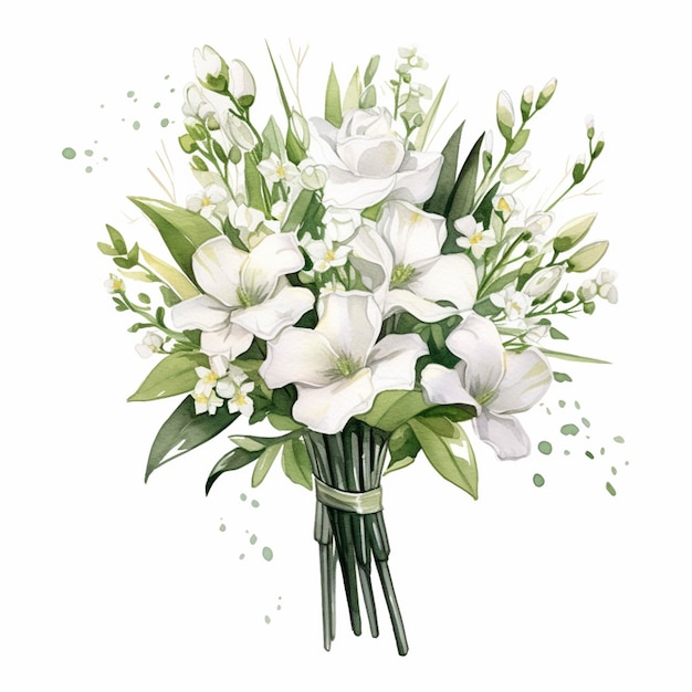 There is a bouquet of white flowers on a white background generative ai