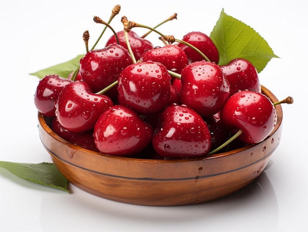 There is a bowl of cherries with water droplets on them generative ai