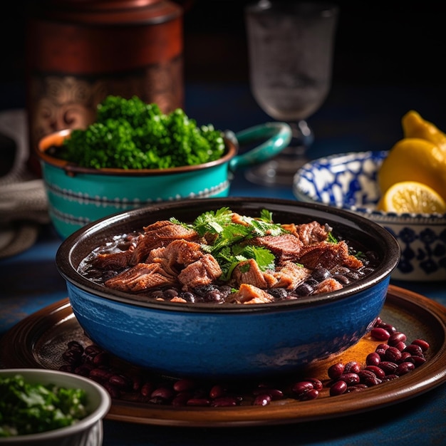 there is a bowl of food on a table with other bowls of food generative ai