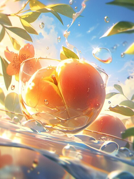 there is a bowl of fruit that is floating in the water generative ai