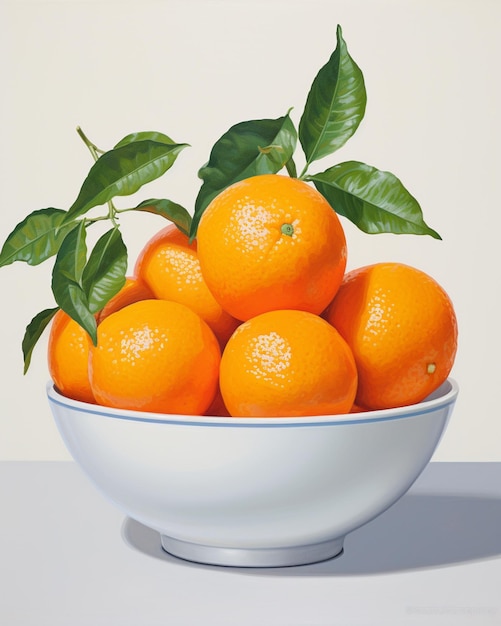 there is a bowl of oranges with leaves in it generative ai