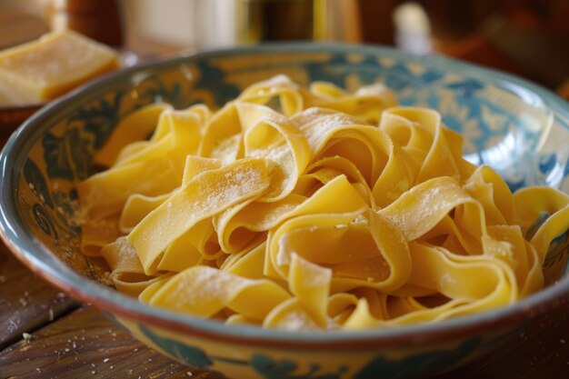 Photo there is a bowl of pasta sitting on a table