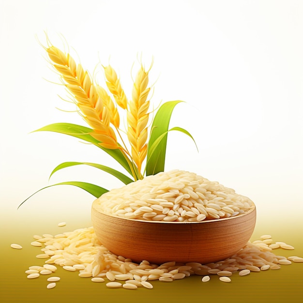 there is a bowl of rice and a stalk of wheat generative ai