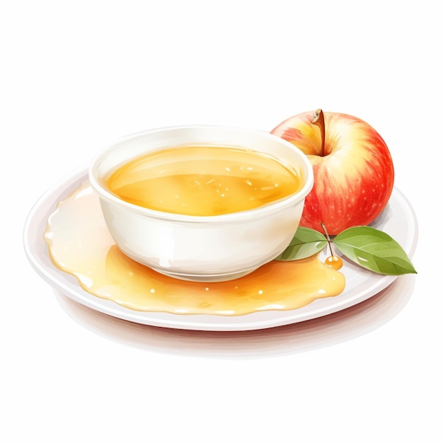 There is a bowl of soup and an apple on a plate AI Generative