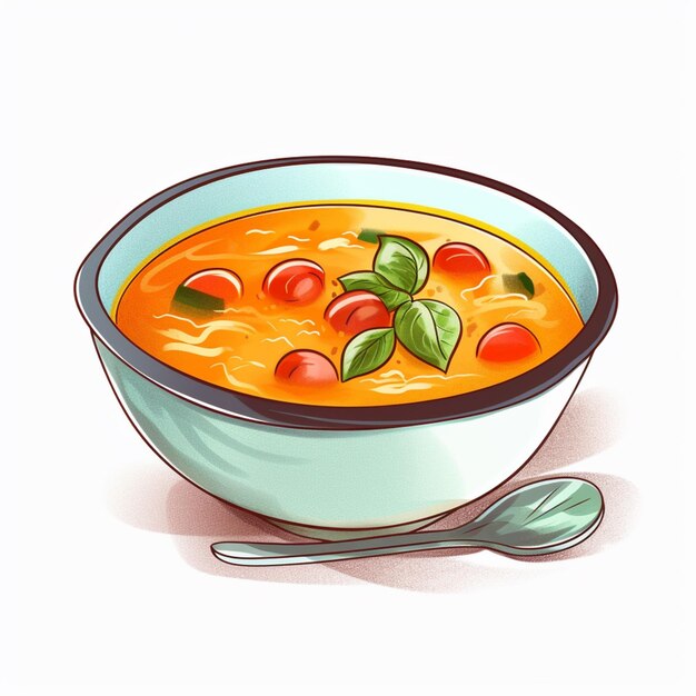 there is a bowl of soup with a spoon and spoon on the side generative ai