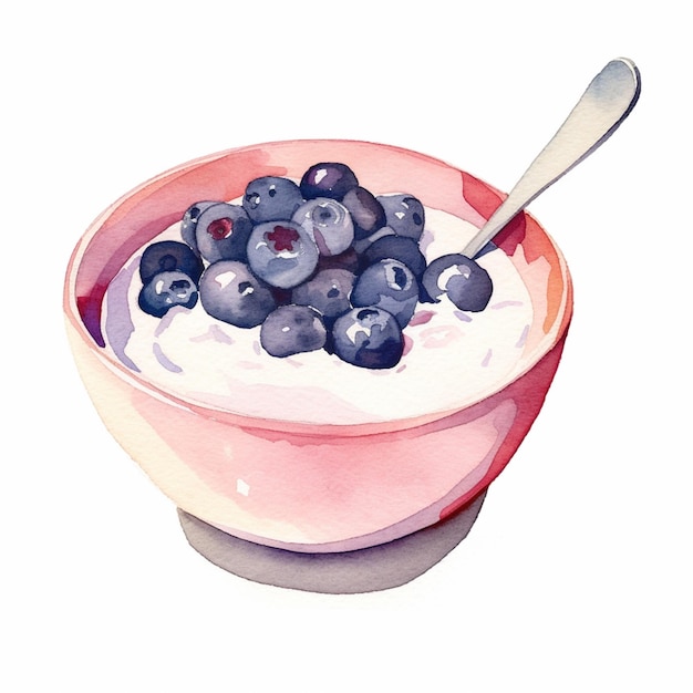 there is a bowl of yogurt with blueberries in it generative ai