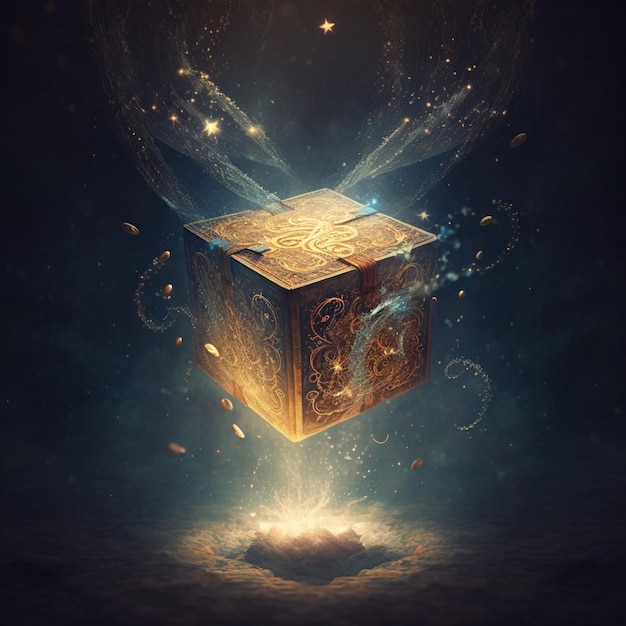 There is a box with a golden design on it in the dark generative ai