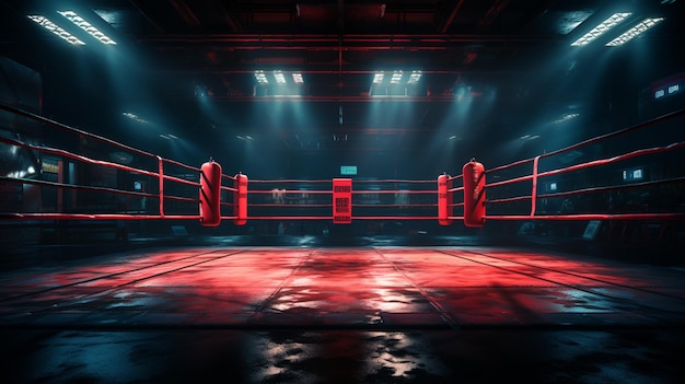 There is a boxing ring with red ropes and red ropes generative ai