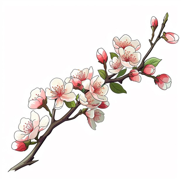 there is a branch of a cherry tree with pink flowers generative ai