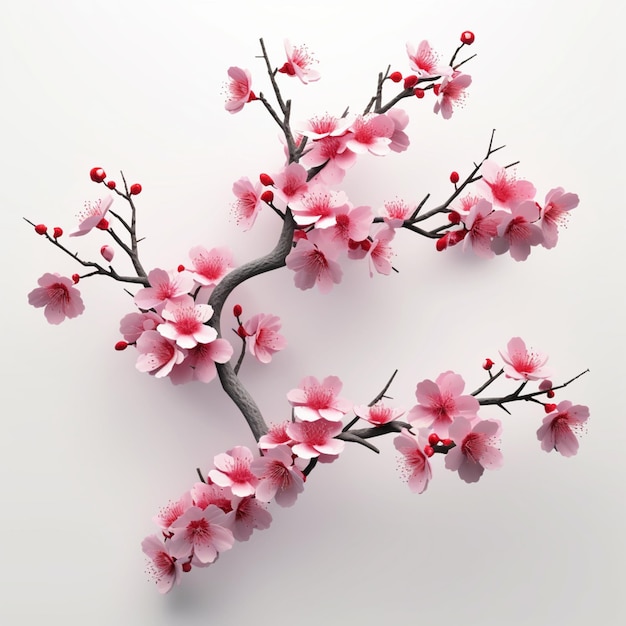 There is a branch of a cherry tree with pink flowers generative ai