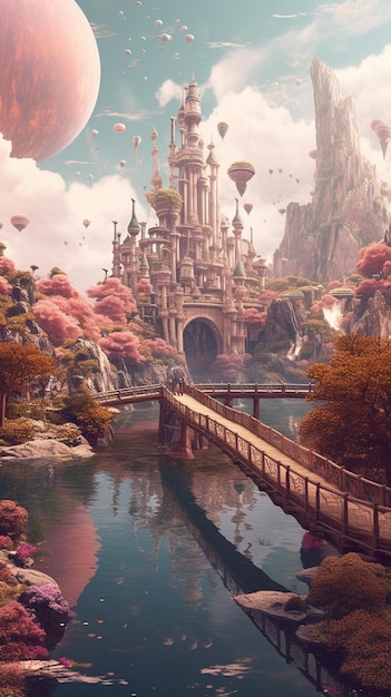 There is a bridge that leads to a castle in the sky generative ai