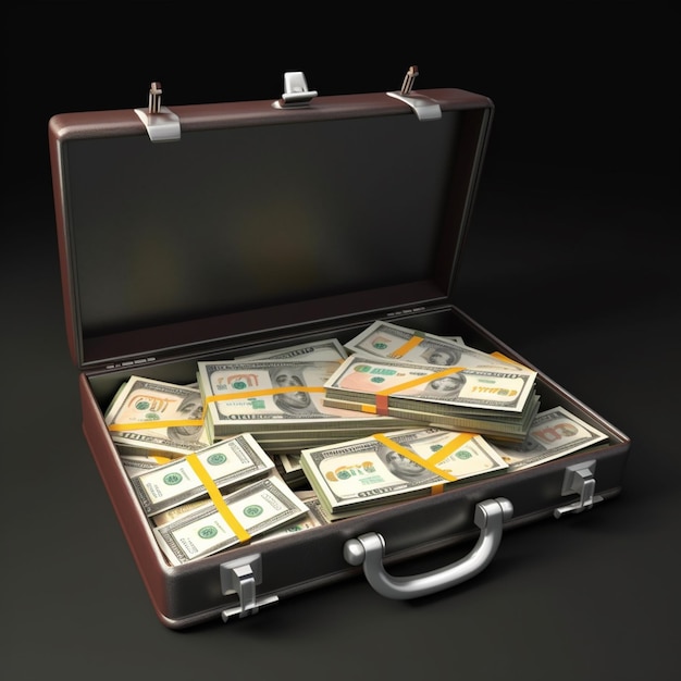 Photo there is a briefcase full of money sitting on a table generative ai