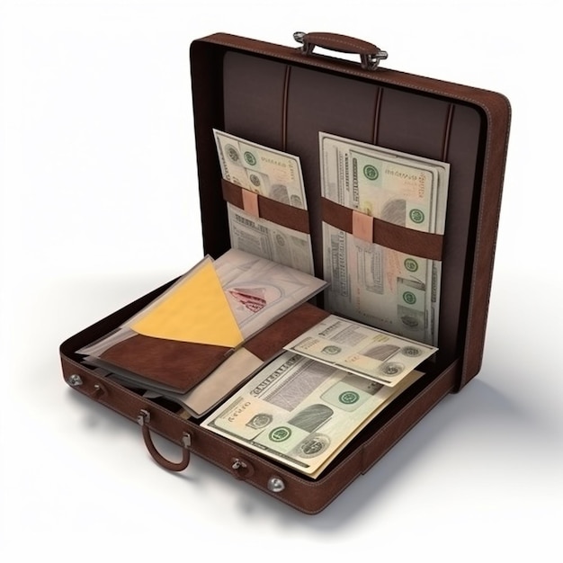 there is a briefcase with money inside of it on a white surface generative ai