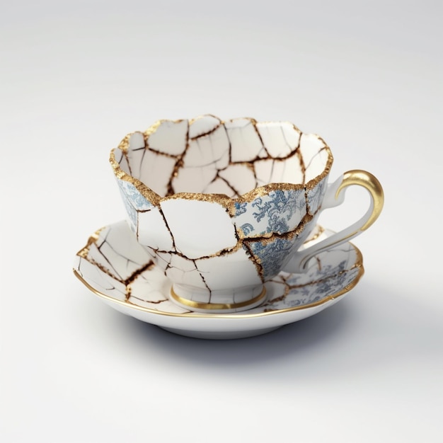 There is a broken cup and saucer on a plate generative ai