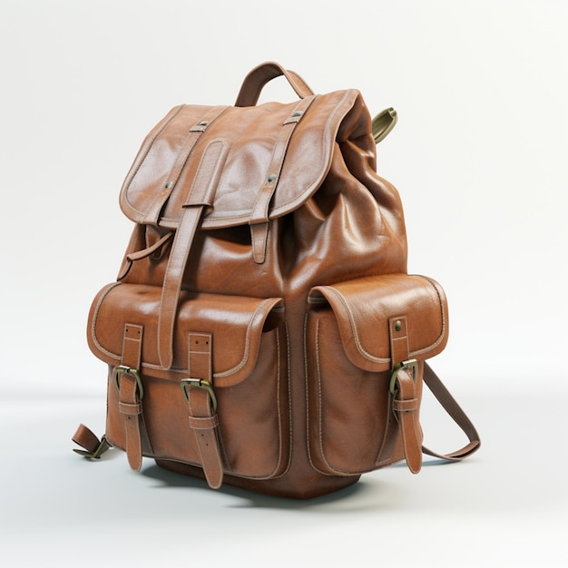 There is a brown backpack with a leather handle on it generative ai