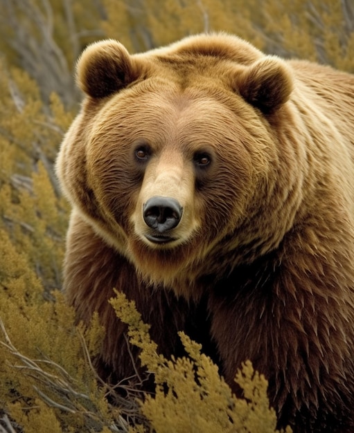 there is a brown bear that is walking through the brush generative ai