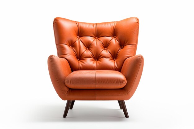 there is a brown chair with a brown leather seat and a black wooden legs generative ai