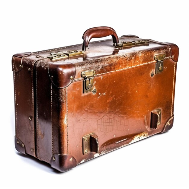 There is a brown suitcase with a handle on a white background generative ai